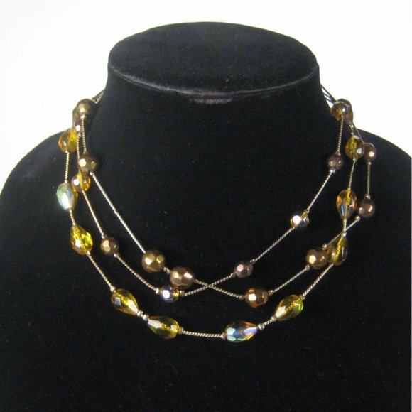 Floating Multi-strand Necklace 18  Inch Glass Iridescent Beaded Strand Jewelry - Picture 3 of 5